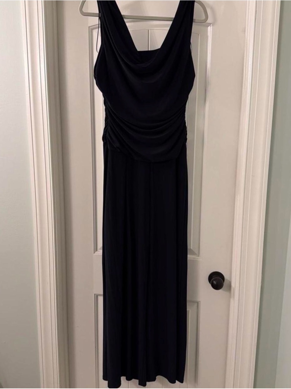 R&M Richards Blue Draped Cowl Neck Sleeveless Jumpsuit